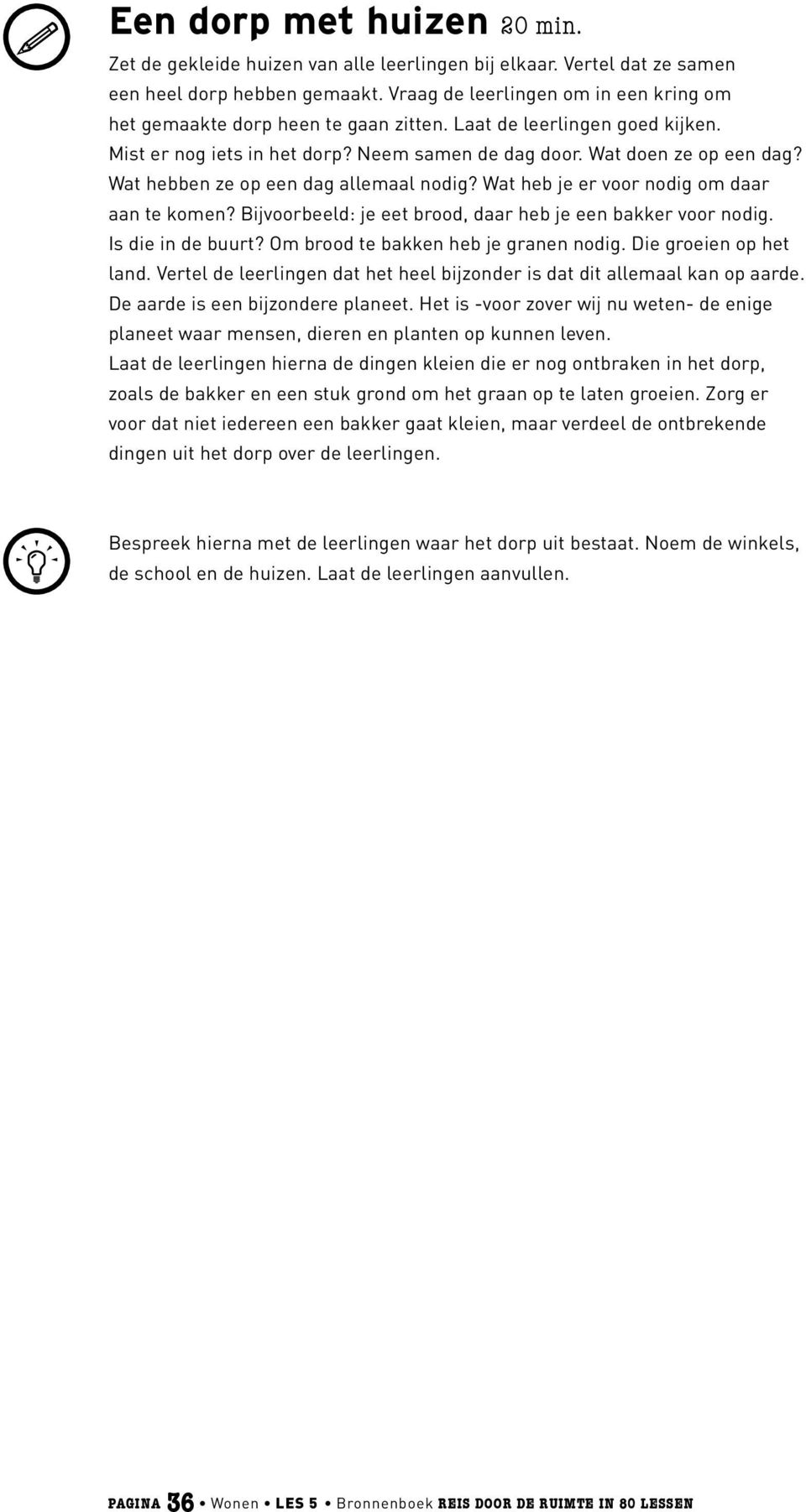 Wat hebben ze op een dag allemaal nodig? Wat heb je er voor nodig om daar aan te komen? Bijvoorbeeld: je eet brood, daar heb je een bakker voor nodig. Is die in de buurt?