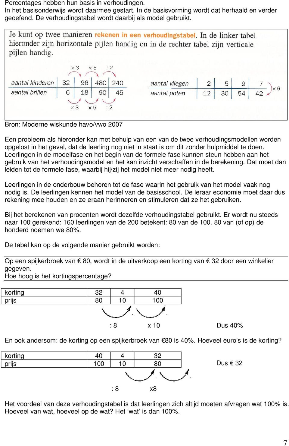 Bron: Moderne wiskunde havo/vwo 2007 Een probleem als hieronder kan met behulp van een van de twee verhoudingsmodellen worden opgelost in het geval, dat de leerling nog niet in staat is om dit zonder