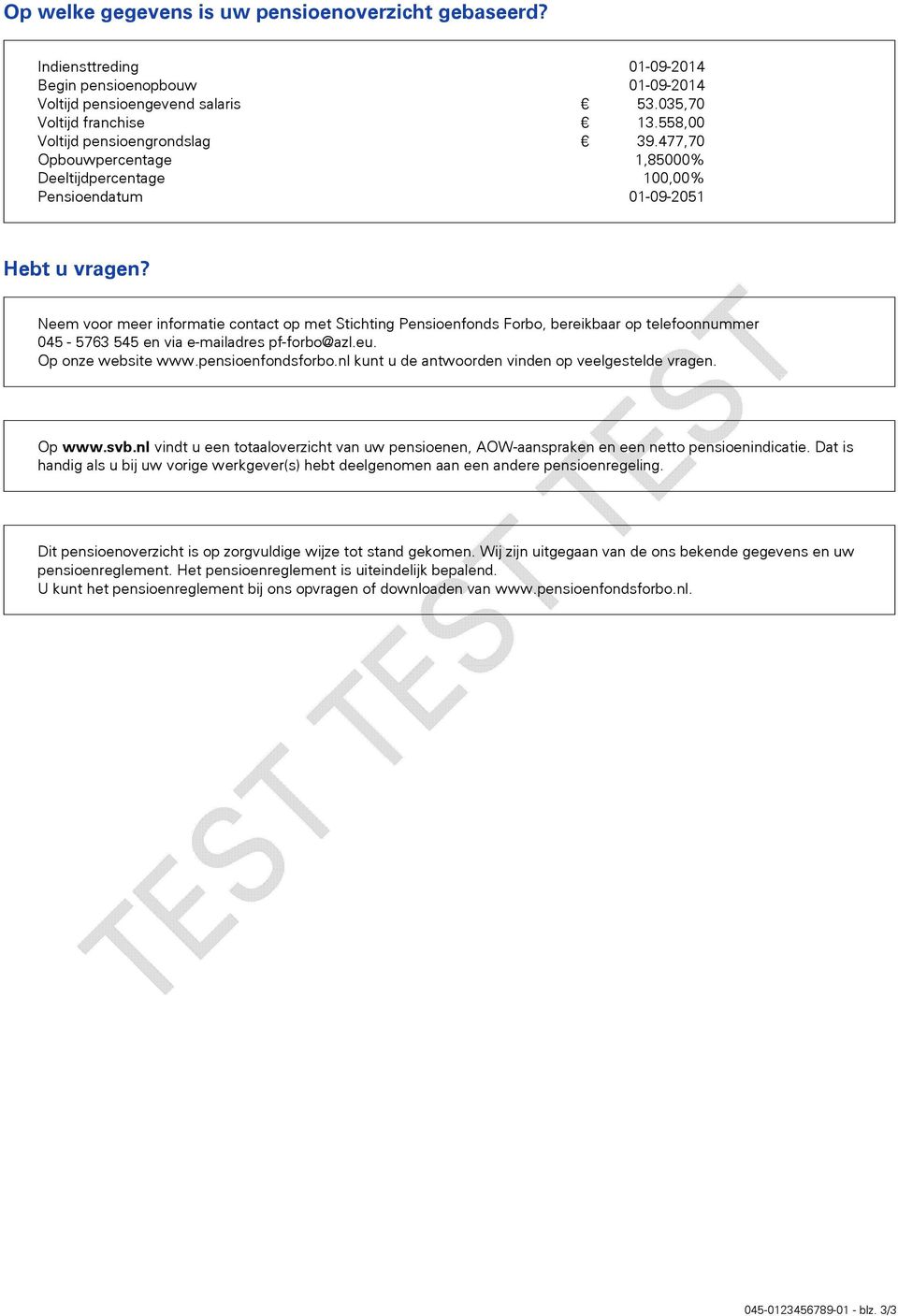 Deeltidpercentage 100,00% Pensioendatum 01-09-2051 Hebt u vragen?