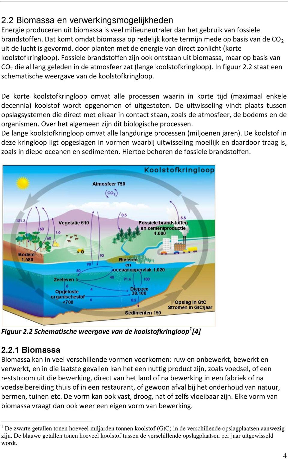 Fossiele brandstoffen zijn ook ontstaan uit biomassa, maar op basis van CO 2 die al lang geleden in de atmosfeer zat (lange koolstofkringloop). In figuur 2.