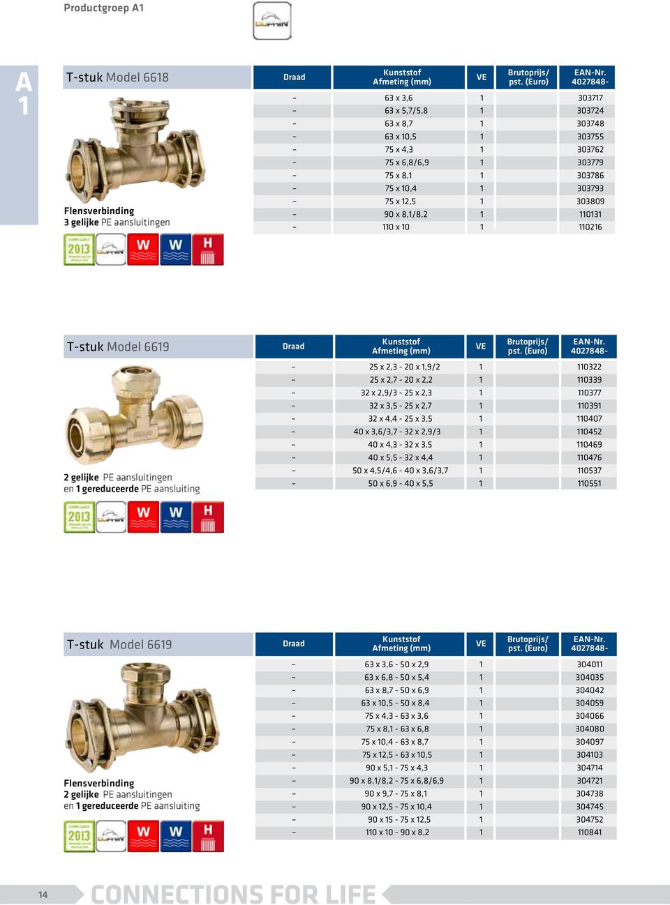 32 x 4,4-25 x 3,5 0407 40 x 3,6/3,7-32 x 2,9/3 0452 40 x 4,3-32 x 3,5 0469 40 x 5,5-32 x 4,4 0476 50 x 4,5/4,6-40 x 3,6/3,7 0537 50 x 6,9-40 x 5,5 055 T-stuk Model 669 2 gelijke PE aansluitingen en