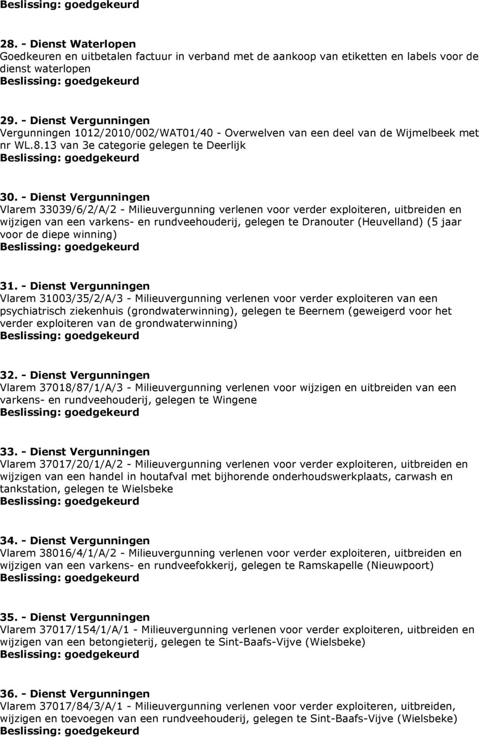 - Dienst Vergunningen Vlarem 33039/6/2/A/2 - Milieuvergunning verlenen voor verder exploiteren, uitbreiden en wijzigen van een varkens- en rundveehouderij, gelegen te Dranouter (Heuvelland) (5 jaar