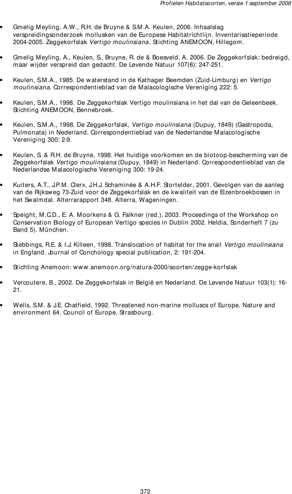 De Levende Natuur 107(6): 247-251. Keulen, S.M.A., 1985. De waterstand in de Kathager Beemden (Zuid-Limburg) en Vertigo moulinsiana. Correspondentieblad van de Malacologische Vereniging 222: 5.