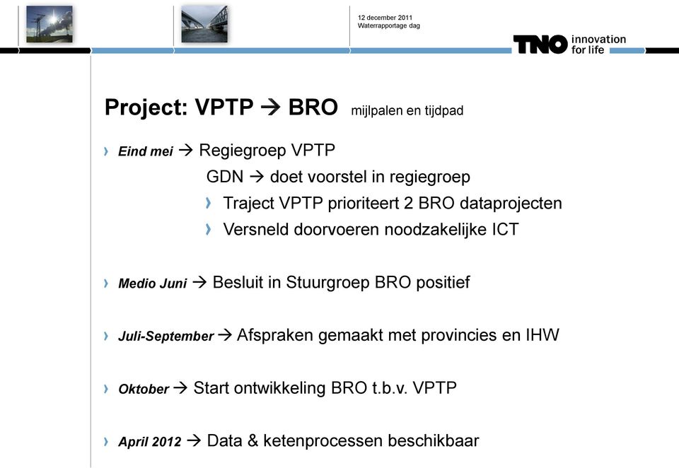 ICT Medio Juni Besluit in Stuurgroep BRO positief Juli-September Afspraken gemaakt met