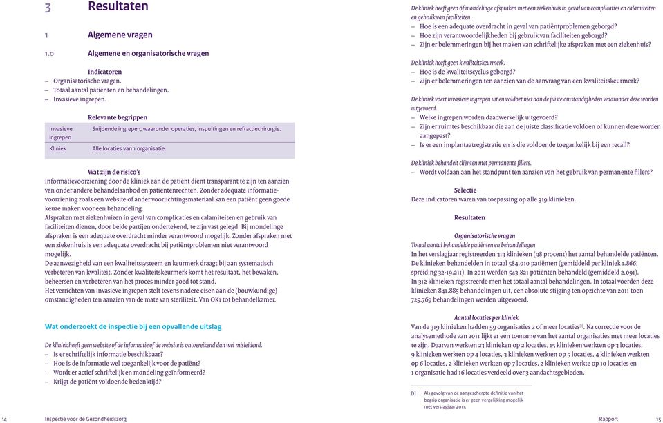 Wat zijn de risico s Informatievoorziening door de kliniek aan de patiënt dient transparant te zijn ten aanzien van onder andere behandelaanbod en patiëntenrechten.