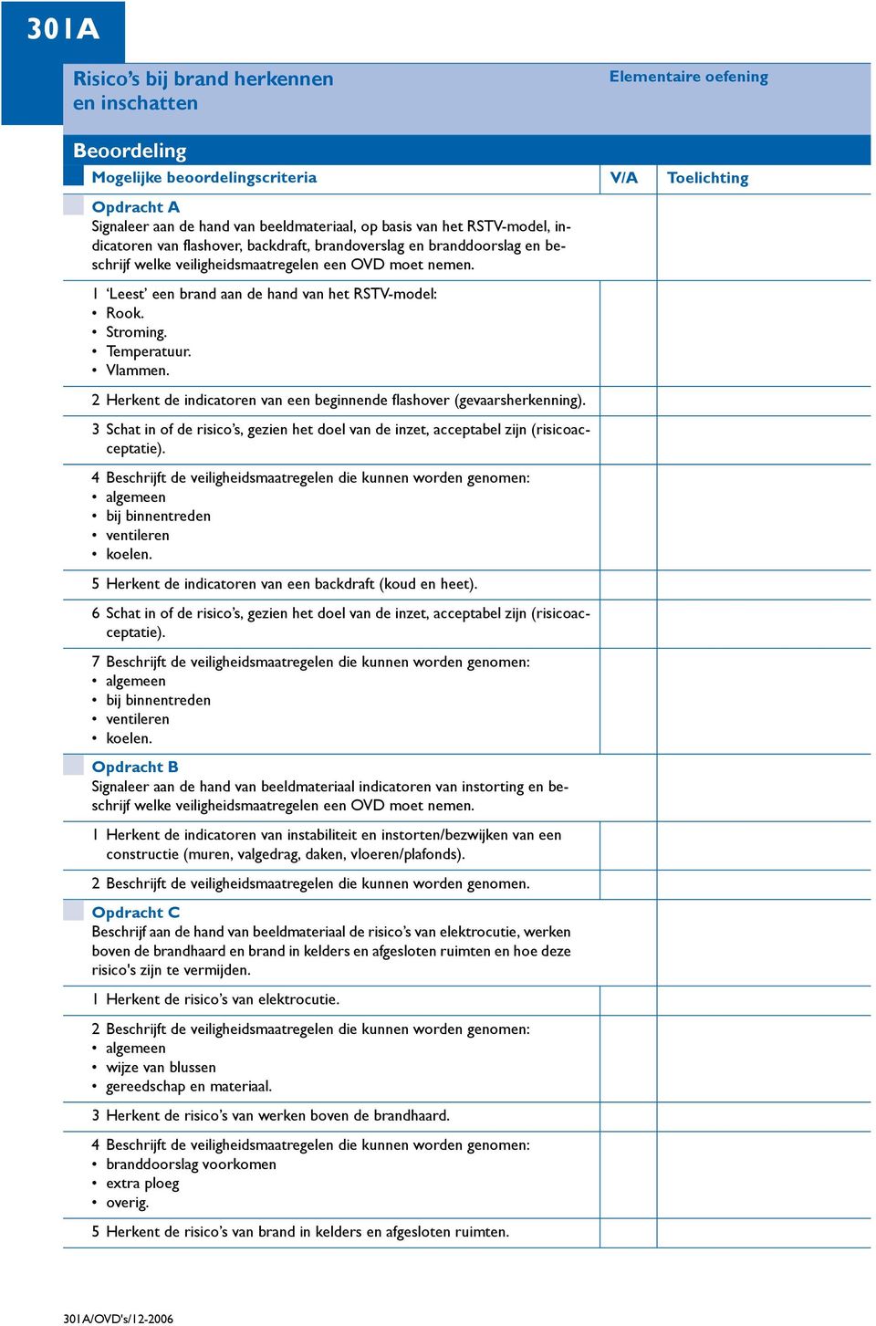 2 Herkent de indicatoren van een beginnende flashover (gevaarsherkenning). 3 Schat in of de risico s, gezien het doel van de inzet, acceptabel zijn (risicoacceptatie).