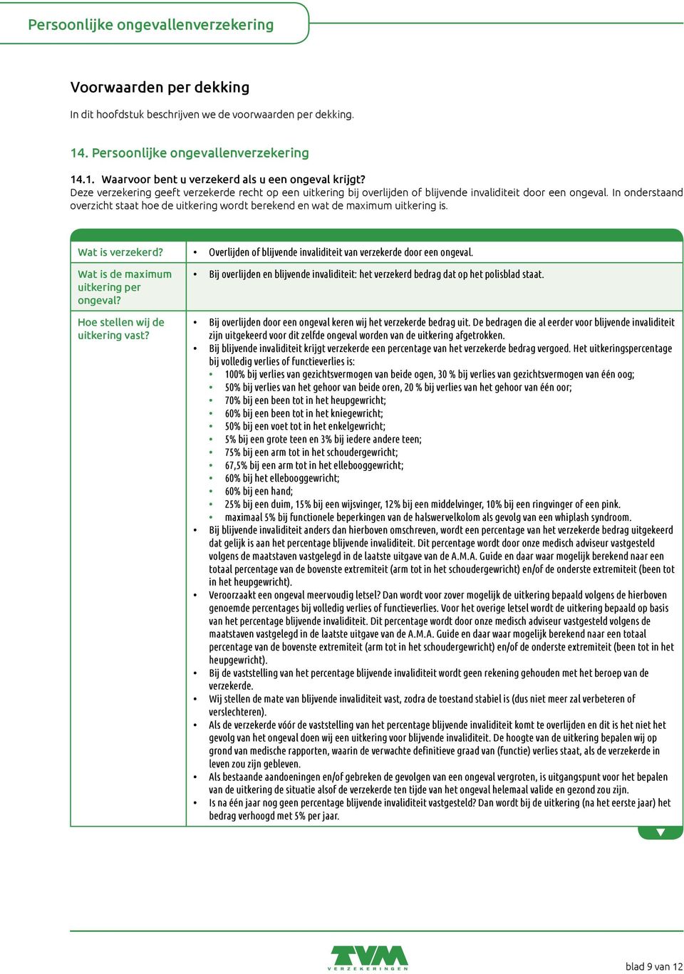 In onderstaand overzicht staat hoe de uitkering wordt berekend en wat de maximum uitkering is. Wat is verzekerd? Overlijden of blijvende invaliditeit van verzekerde door een ongeval.