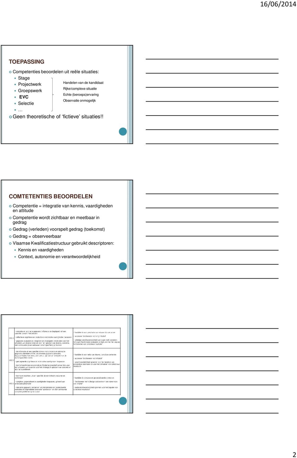 ! COMTETENTIES BEOORDELEN Competentie = integratie van kennis, vaardigheden en attitude Competentie wordt zichtbaar en meetbaar in gedrag