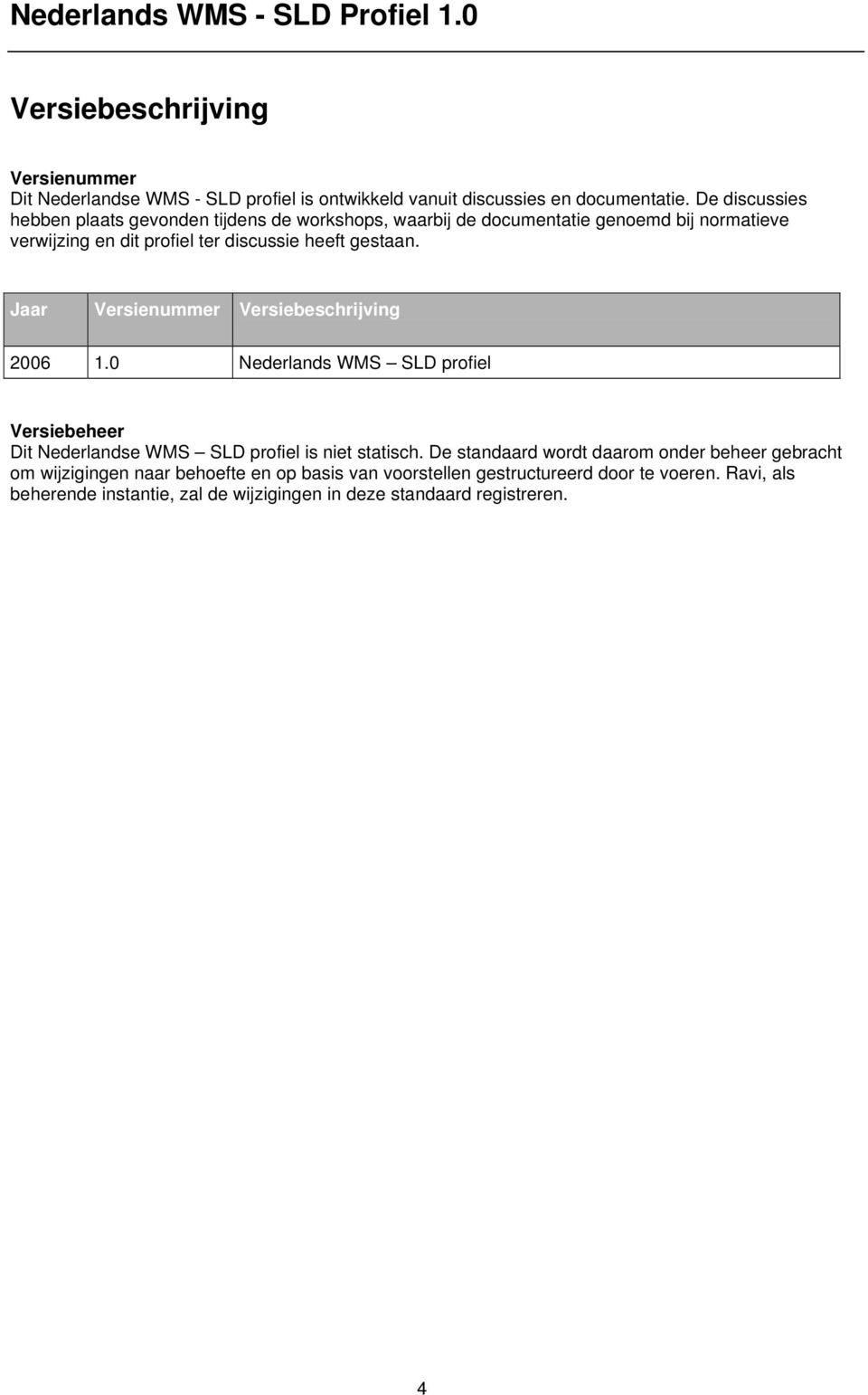 gestaan. Jaar Versienummer Versiebeschrijving 2006 1.0 Nederlands WMS SLD profiel Versiebeheer Dit Nederlandse WMS SLD profiel is niet statisch.