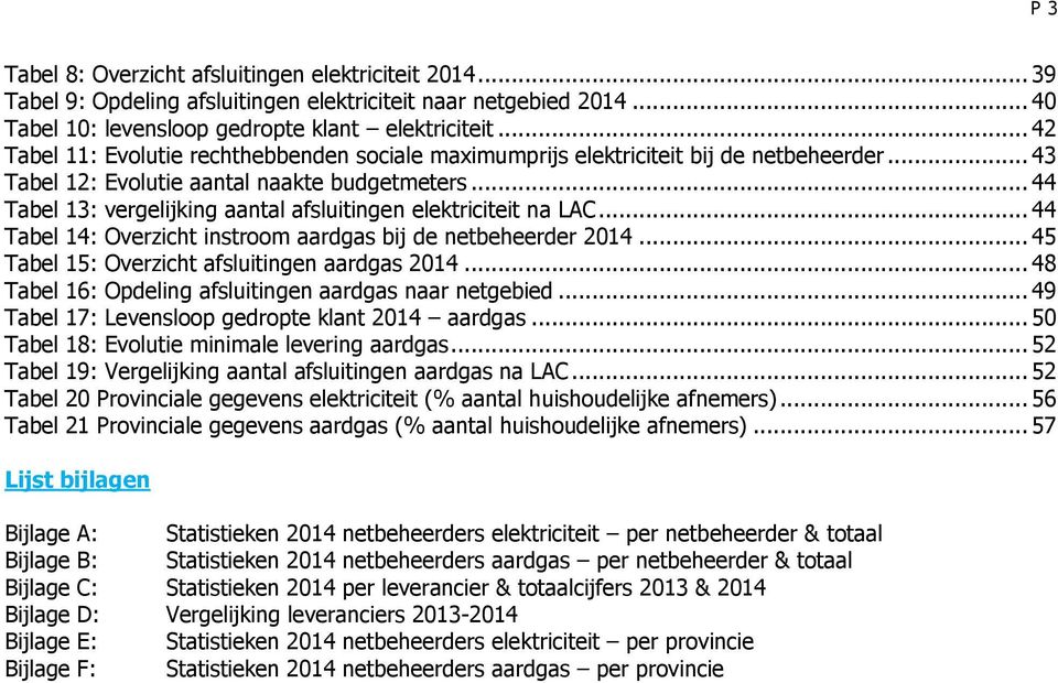 .. 44 abel 13: vergelijking aantal afsluitingen elektriciteit na LAC... 44 abel 14: Overzicht instroom aardgas bij de netbeheerder 2014... 45 abel 15: Overzicht afsluitingen aardgas 2014.