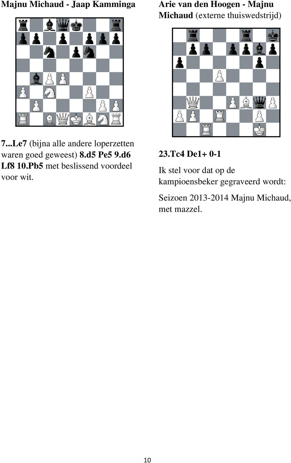 d5 Pe5 9.d6 Lf8 10.Pb5 met beslissend voordeel voor wit. 23.