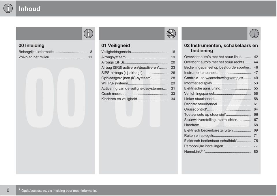 . 46 SIPS-airbags (zij-airbags)... 26 Instrumentenpaneel... 47 Opblaasgordijnen (IC-systeem)... 28 Controle- en waarschuwingslampjes... 49 WHIPS-systeem... 29 Informatiedisplay.