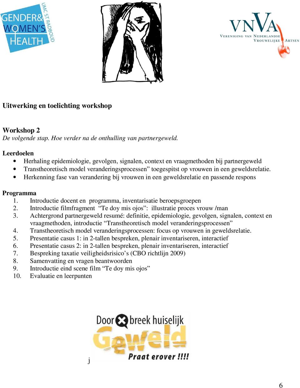 Herkenning fase van verandering bij vrouwen in een geweldsrelatie en passende respons Programma 1. Introductie docent en programma, inventarisatie beroepsgroepen 2.