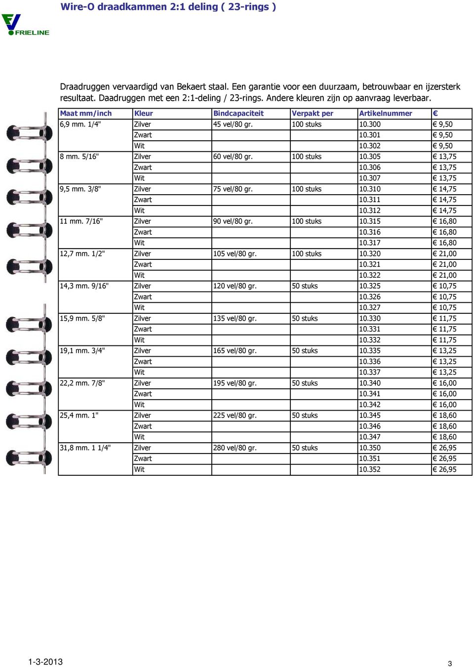 5/16" Zilver 60 vel/80 gr. 100 stuks 10.305 13,75 Zwart 10.306 13,75 Wit 10.307 13,75 9,5 mm. 3/8" Zilver 75 vel/80 gr. 100 stuks 10.310 14,75 Zwart 10.311 14,75 Wit 10.312 14,75 11 mm.