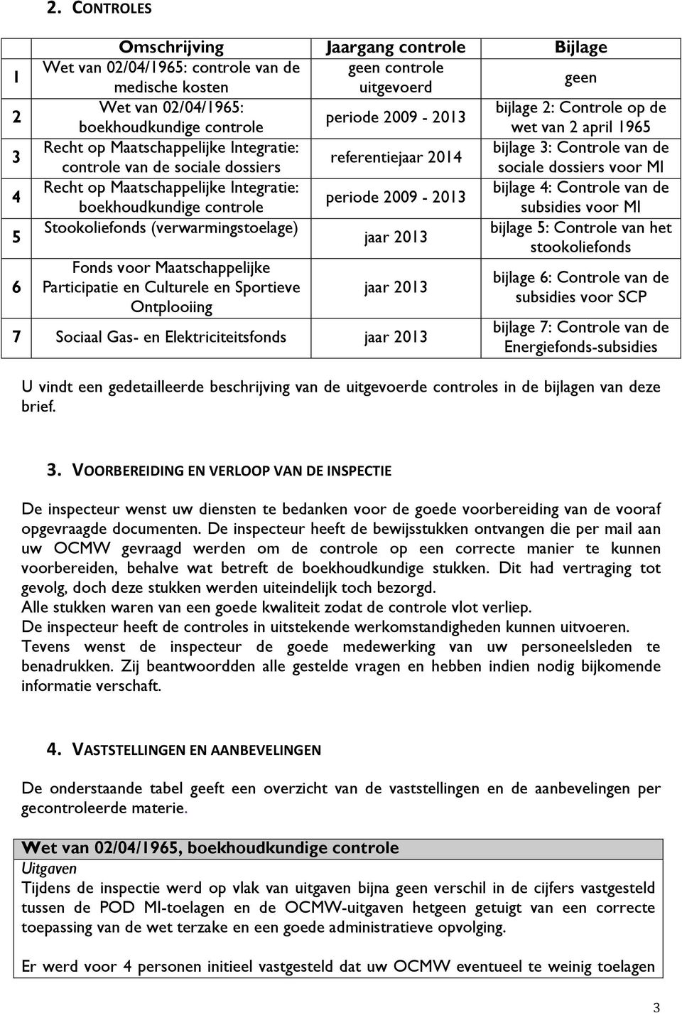 boekhoudkundige controle wet van 2 april 1965 Recht op Maatschappelijke Integratie: bijlage 3: Controle van de referentiejaar 2014 controle van de sociale dossiers sociale dossiers voor MI Recht op