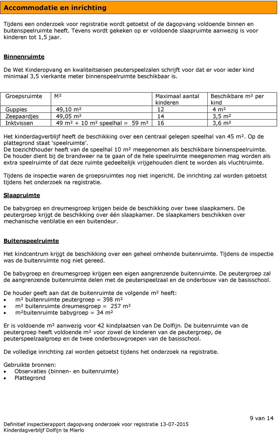 Binnenruimte De Wet Kinderopvang en kwaliteitseisen peuterspeelzalen schrijft voor dat er voor ieder kind minimaal 3,5 vierkante meter binnenspeelruimte beschikbaar is.