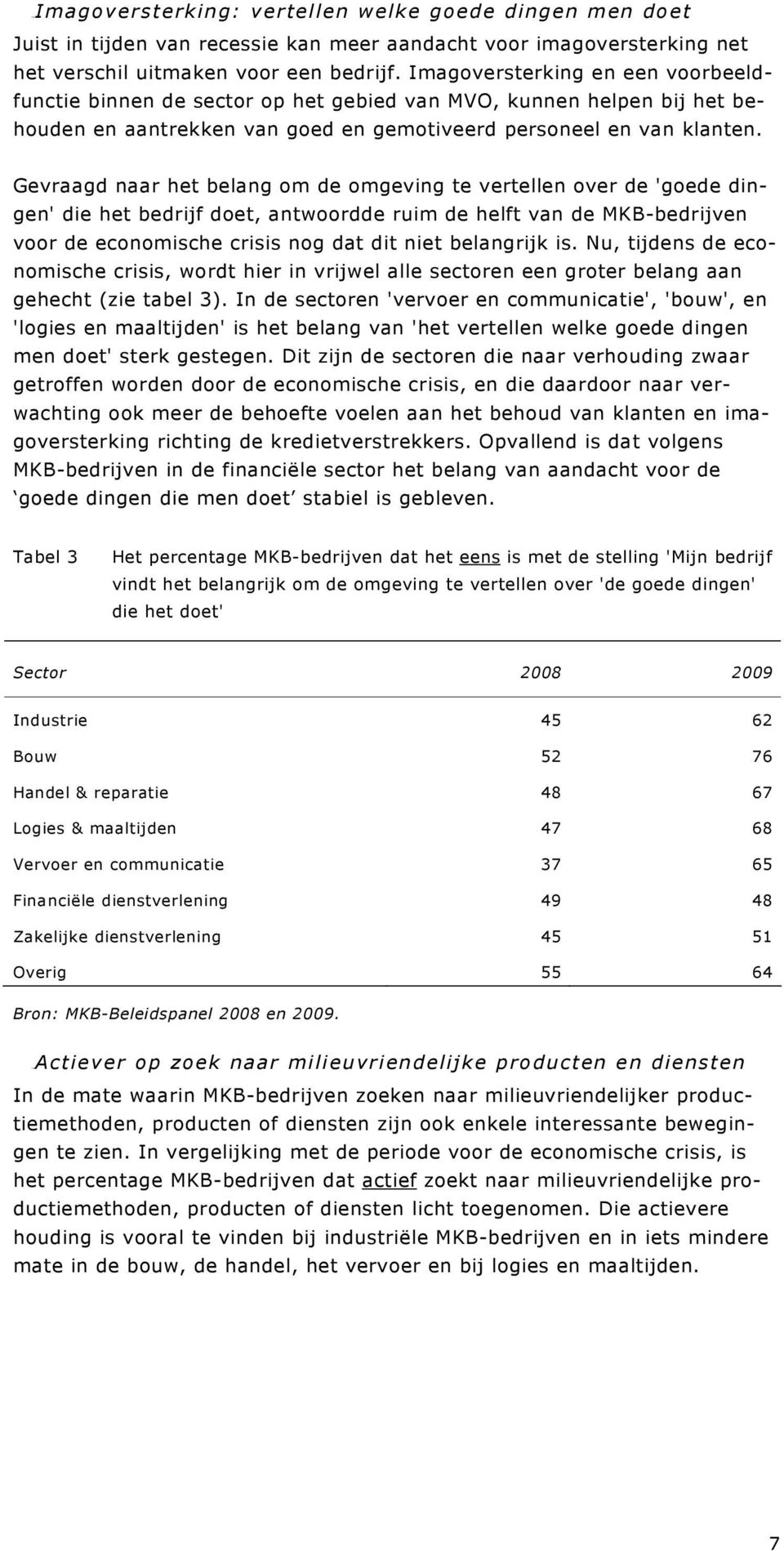 Gevraagd naar het belang om de omgeving te vertellen over de 'goede dingen' die het bedrijf doet, antwoordde ruim de helft van de MKB-bedrijven voor de economische crisis nog dat dit niet belangrijk