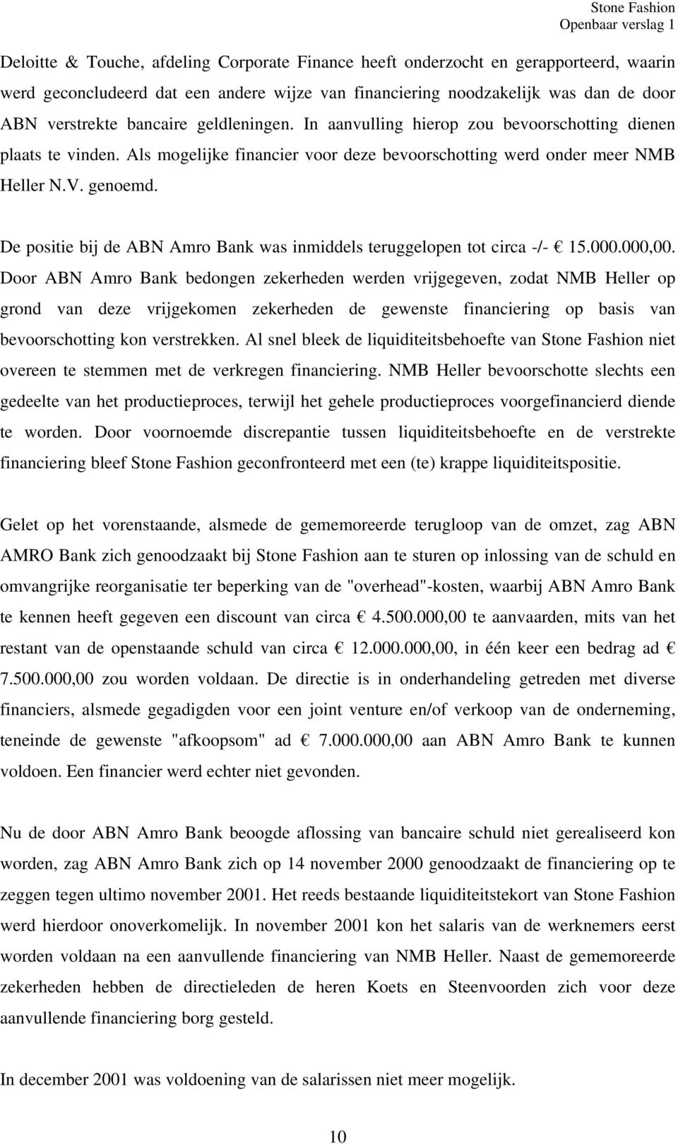 De positie bij de ABN Amro Bank was inmiddels teruggelopen tot circa -/- 15.000.000,00.