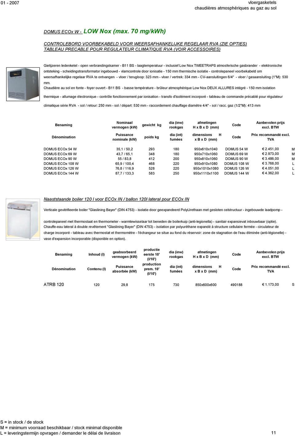 B11 B - laagtemperatuur - inclusief Low Nox TWEETRAP atmosferische gasbrander - elektronische ontsteking - scheidingstransformator ingebouwd - vlamcontrole door ionisatie - 150 mm thermische isolatie