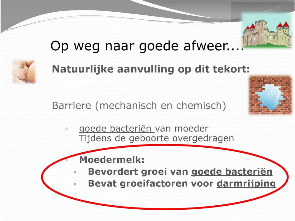 (mechanisch en chemisch) goede bacteriën van moeder Tijdens de