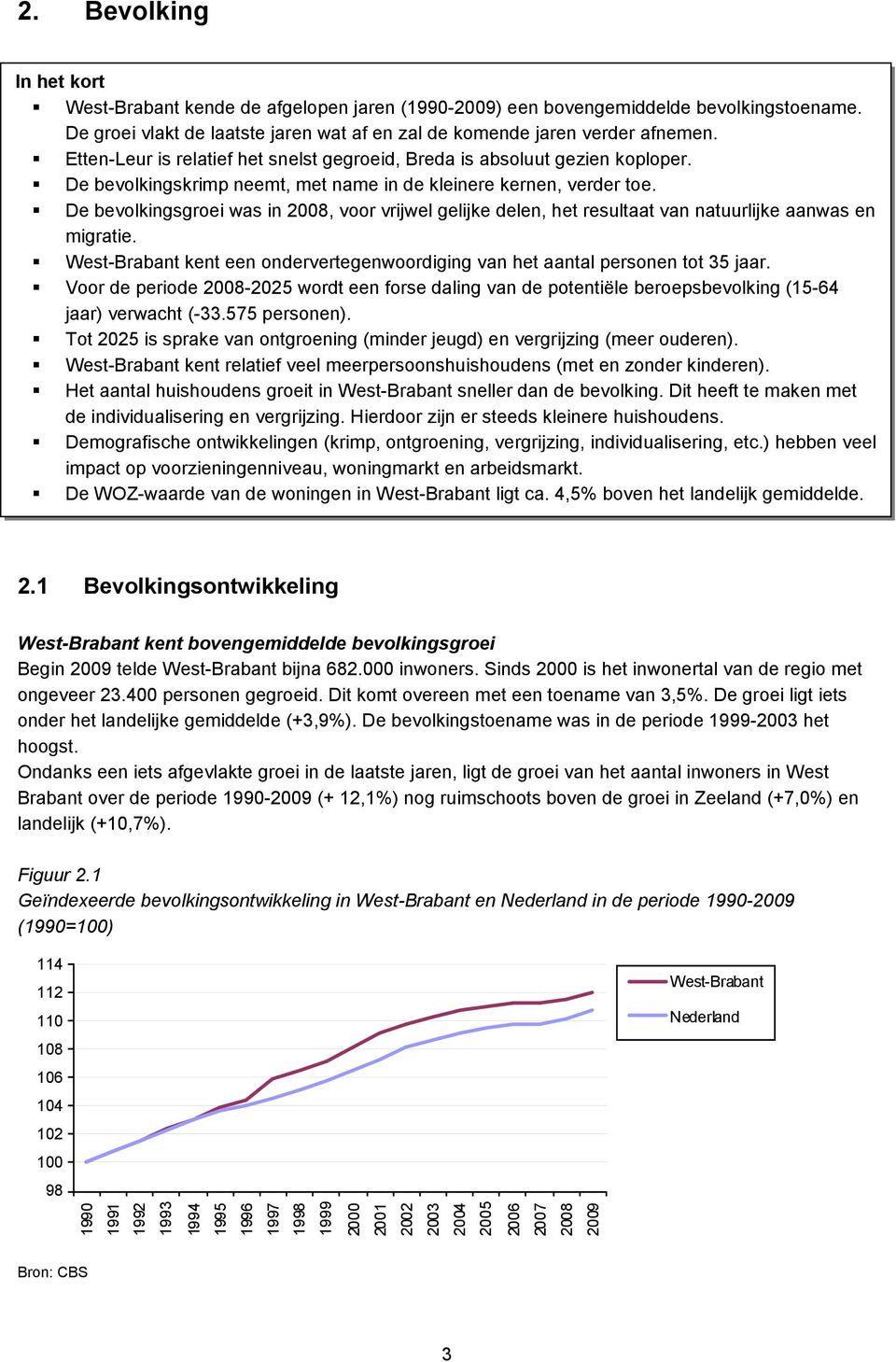De bevolkingsgroei was in 2008, voor vrijwel gelijke delen, het resultaat van natuurlijke aanwas en migratie. West-Brabant kent een ondervertegenwoordiging van het aantal personen tot 35 jaar.