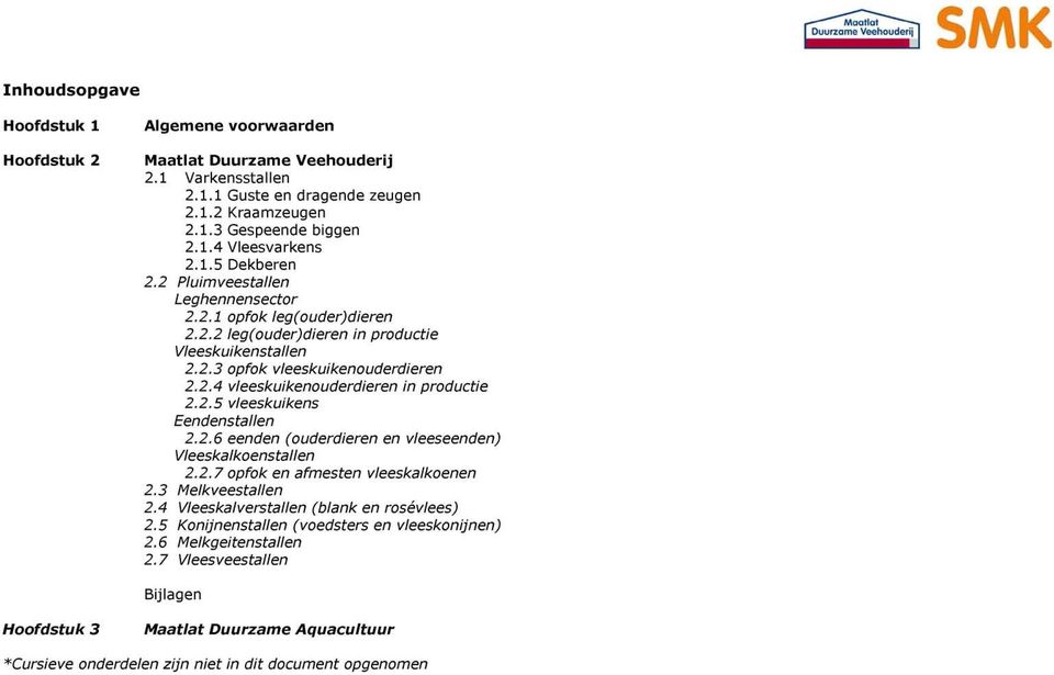 .4 vleeskuikenouderdieren in productie..5 vleeskuikens Eendenstallen..6 eenden (ouderdieren en vleeseenden) Vleeskalkoenstallen..7 opfok en afmesten vleeskalkoenen.3 Melkveestallen.