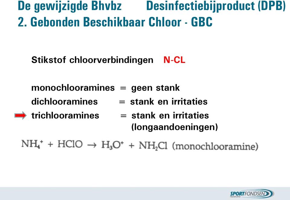 chloorverbindingen N-CL monochlooramines = geen stank