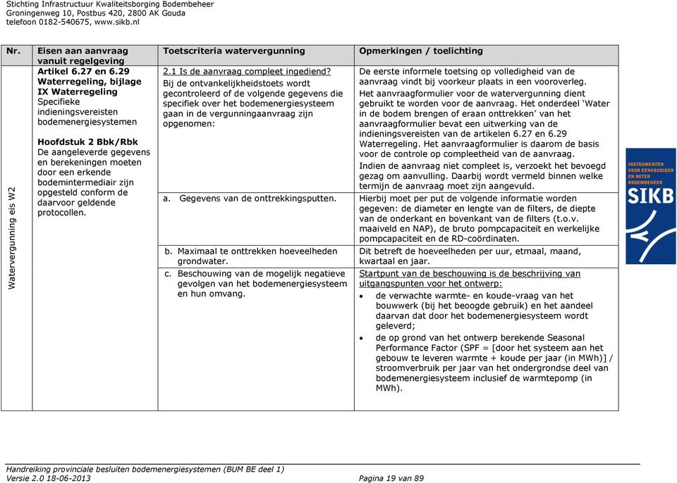 zijn opgesteld conform de daarvoor geldende protocollen. Toetscriteria watervergunning 2.1 Is de aanvraag compleet ingediend?