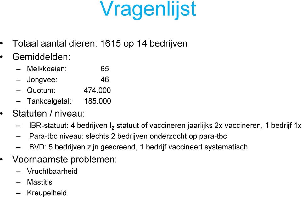 000 Statuten / niveau: IBR-statuut: 4 bedrijven I 2 statuut of vaccineren jaarlijks 2x vaccineren, 1