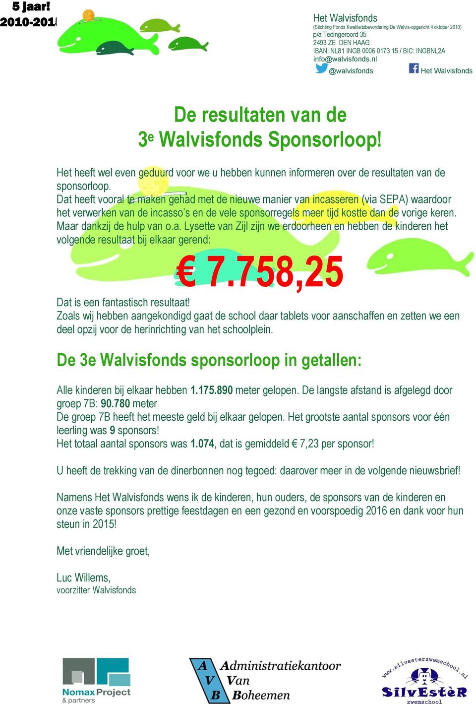 nl @walvisfonds Het Walvisfonds De resultaten van de 3 e Walvisfonds Sponsorloop! Het heeft wel even geduurd voor we u hebben kunnen informeren over de resultaten van de sponsorloop.