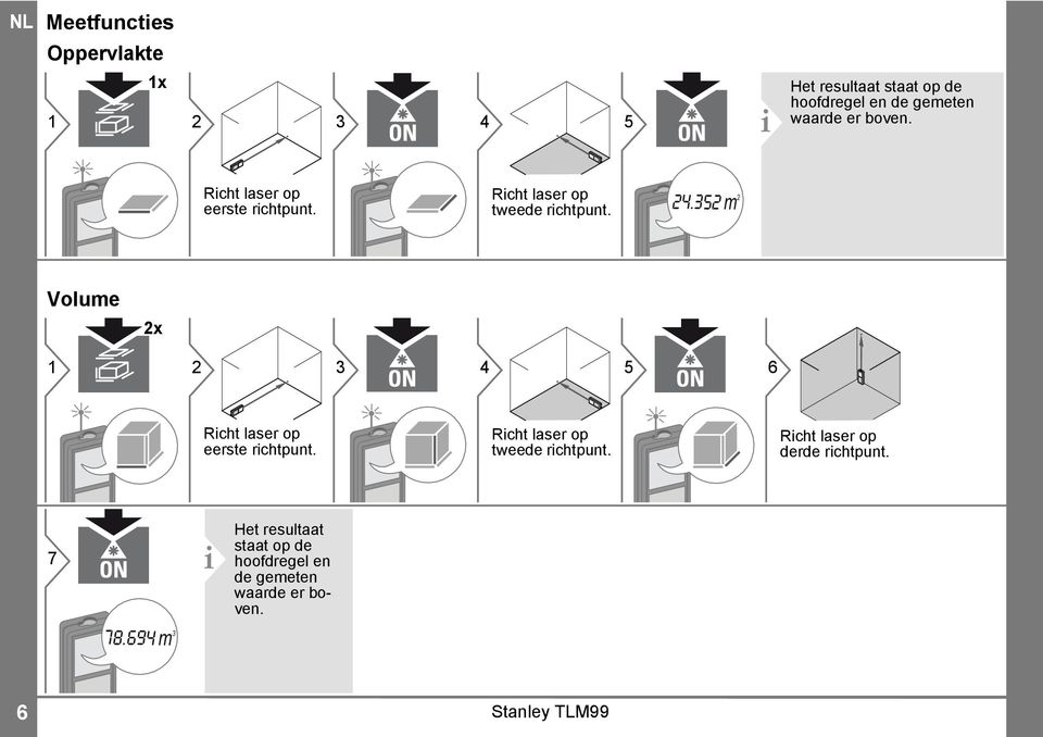35 m Volume x 3 4 5 6 Richt laser op eerste richtpunt. Richt laser op tweede richtpunt.