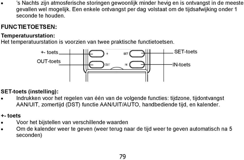 FUNCTIETOETSEN: Temperatuurstation: Het temperatuurstation is voorzien van twee praktische functietoetsen.