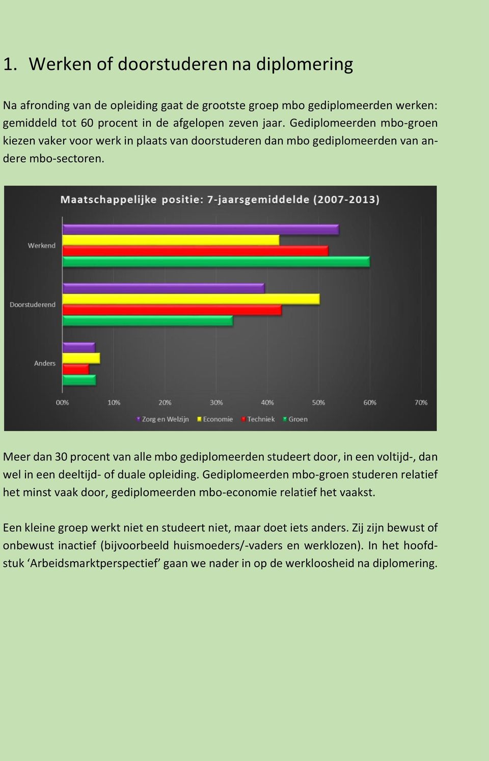 Meer dan 30 procent van alle mbo gediplomeerden studeert door, in een voltijd-, dan wel in een deeltijd- of duale opleiding.