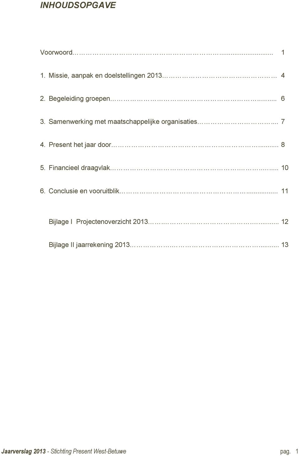 Financieel draagvlak...... 10 6. Conclusie en vooruitblik... 11 Bijlage I Projectenoverzicht 2013.