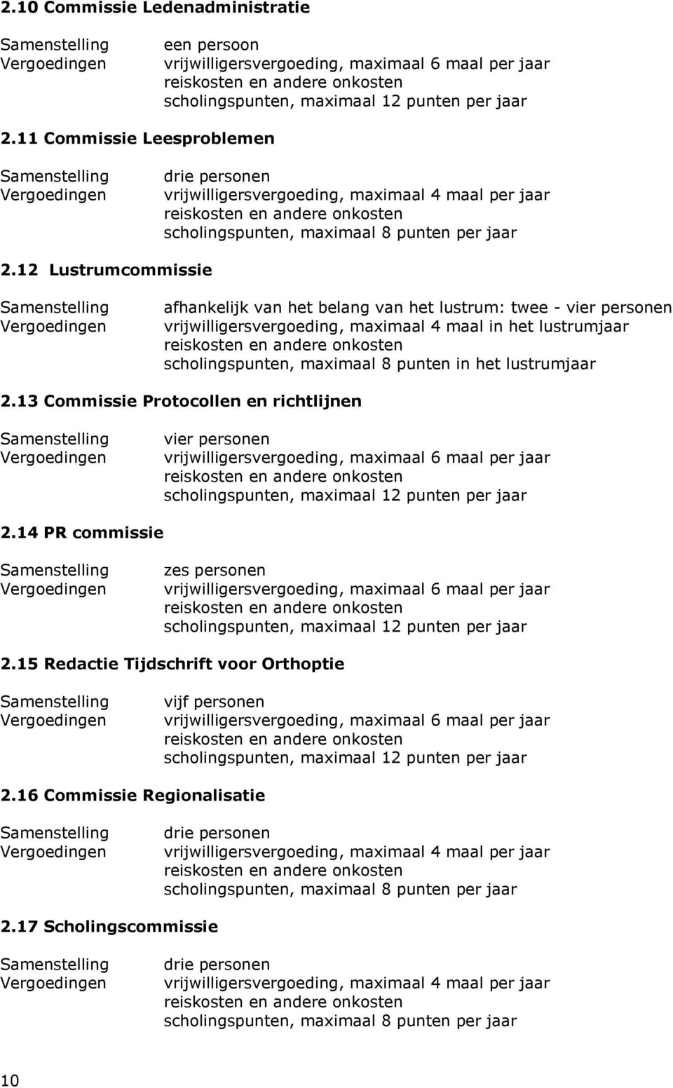 12 Lustrumcommissie afhankelijk van het belang van het lustrum: twee - vier personen vrijwilligersvergoeding, maximaal 4 maal in het lustrumjaar scholingspunten, maximaal 8 punten in het lustrumjaar