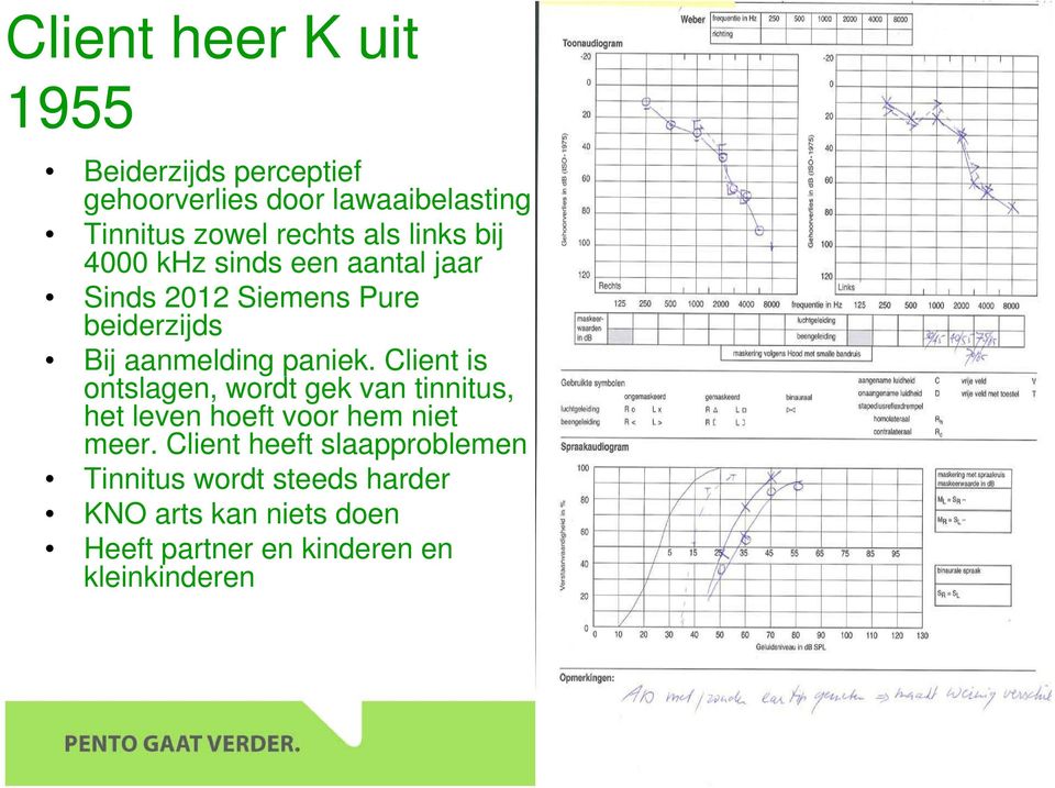 Client is ontslagen, wordt gek van tinnitus, het leven hoeft voor hem niet meer.