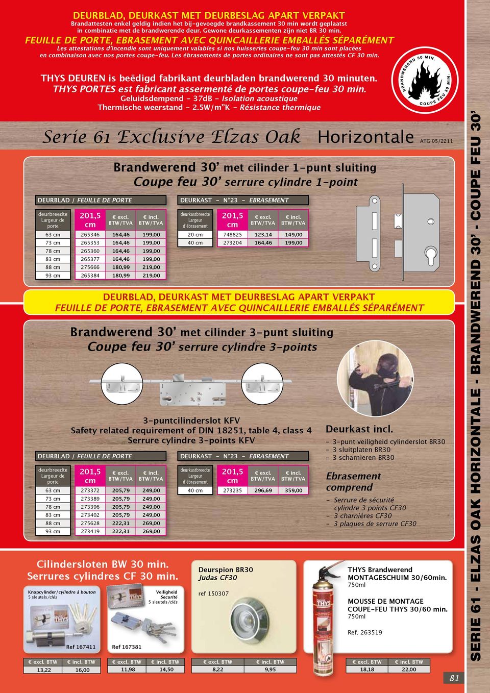 , EBRASEMENT AVEC QUINCAILLERIE EMBALLÉS SÉPARÉMENT Les attestations d incendie sont uniquement valables si nos huisseries coupe-feu 30 min sont placées en combinaison avec nos s coupe-feu.