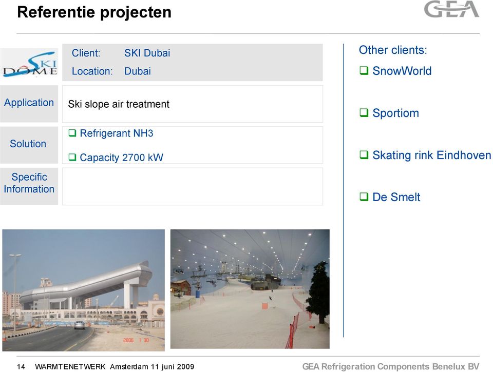 SnowWorld Application Solution Specific Information Ski slope air