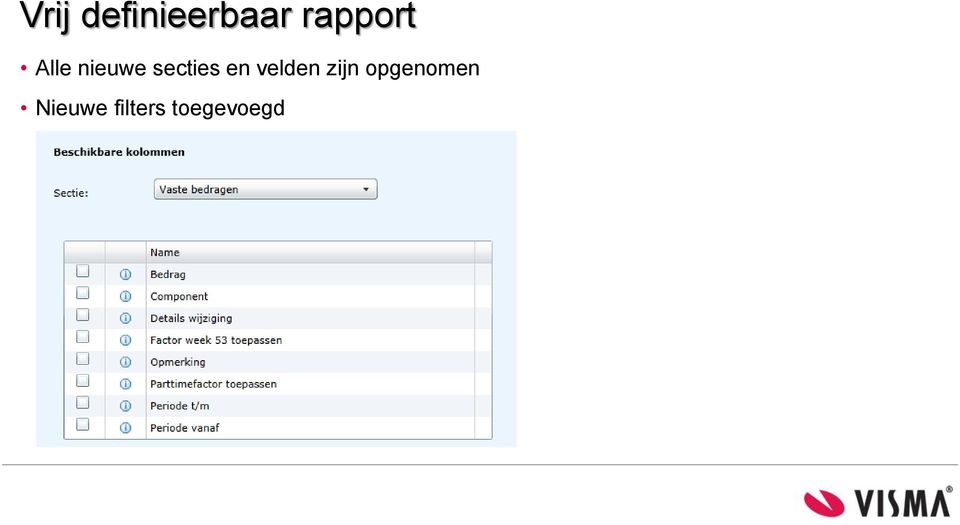 secties en velden zijn