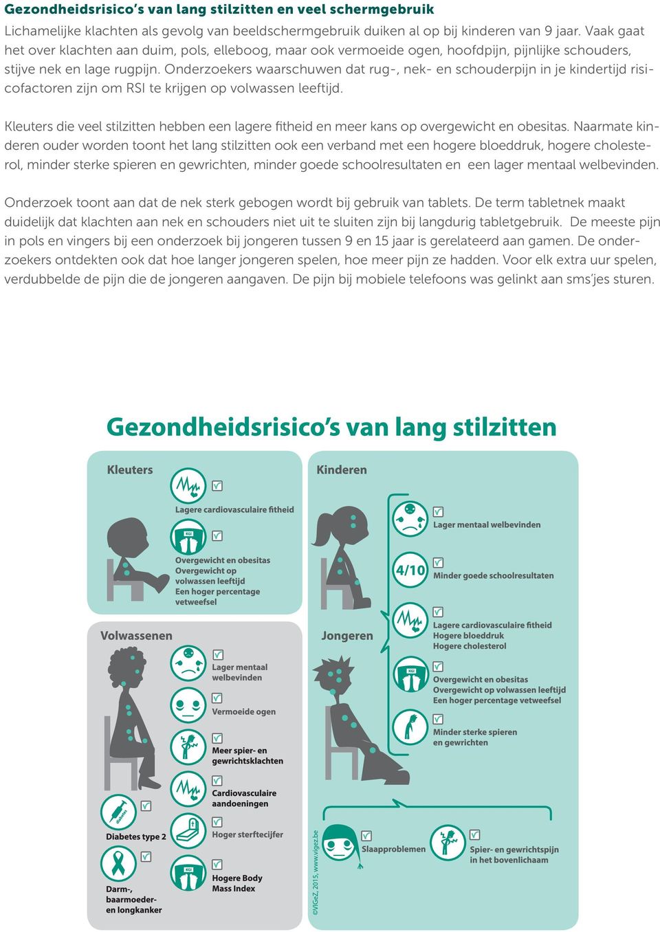 Onderzoekers waarschuwen dat rug-, nek- en schouderpijn in je kindertijd risicofactoren zijn om RSI te krijgen op volwassen leeftijd.