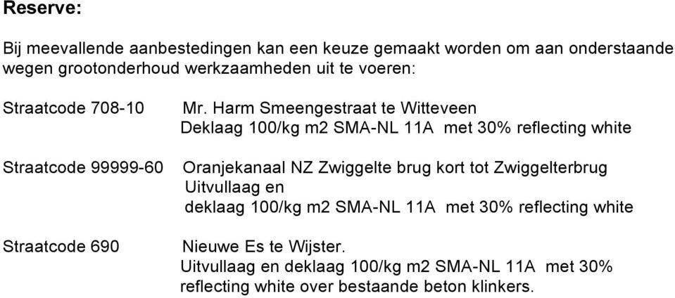 Harm Smeengestraat te Witteveen Oranjekanaal NZ Zwiggelte brug kort tot Zwiggelterbrug Uitvullaag en deklaag 100/kg