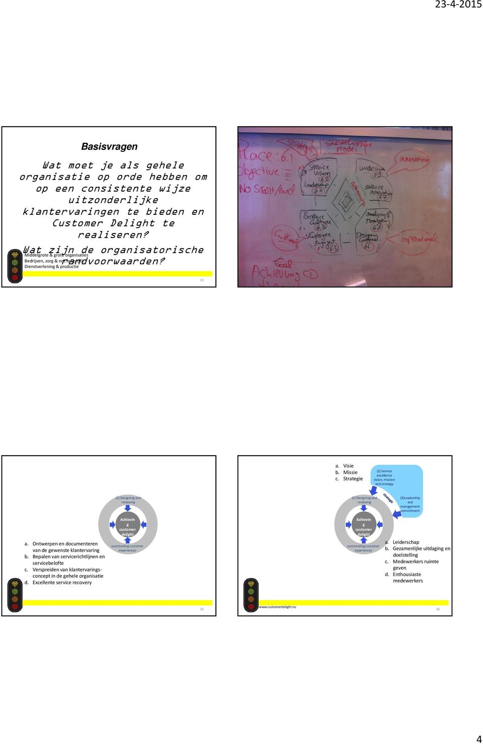 Strateie (2) Service vision, mission stratey (3)Leadership manaement commitment a. Ontwerpen en documenteren van de ewenste klantervarin b. Bepalen van servicerichtlijnen en servicebelofte c.