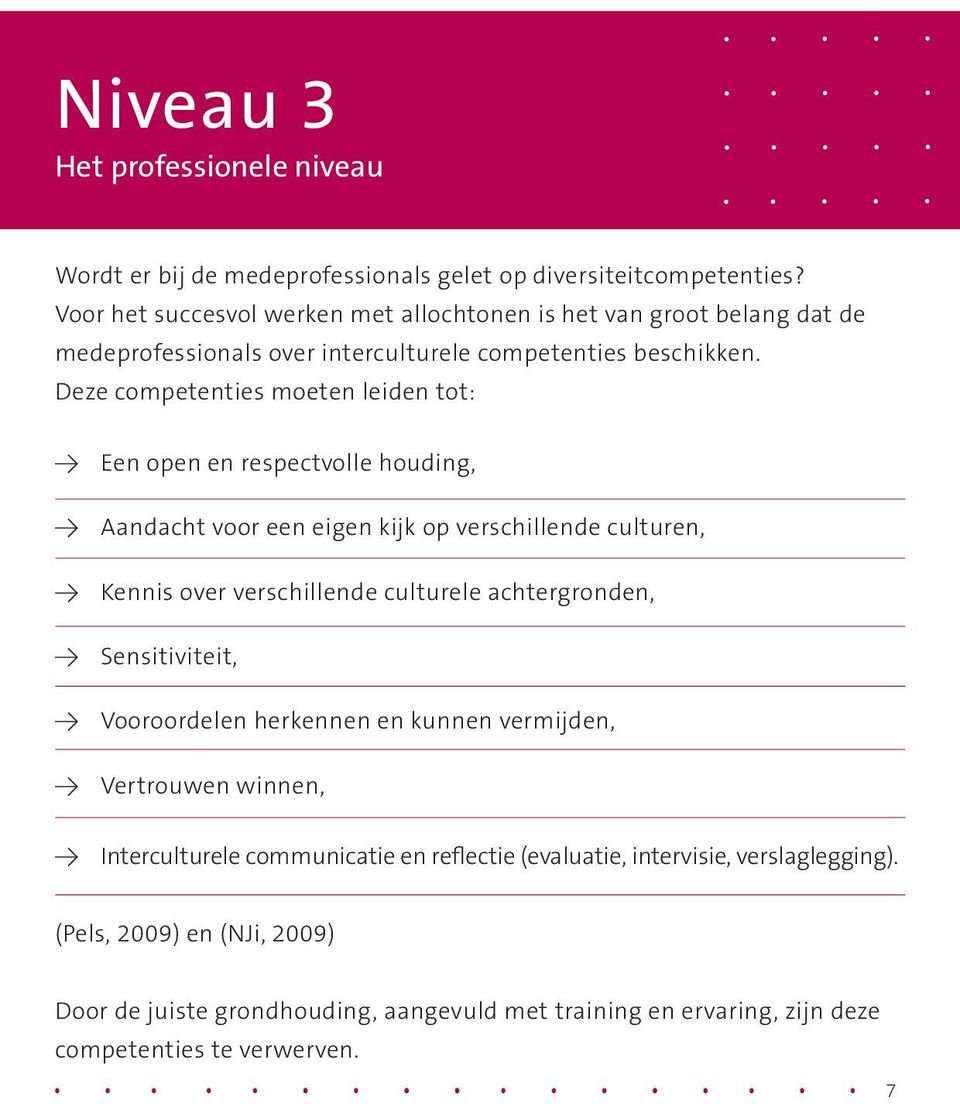 Deze competenties moeten leiden tot: Een open en respectvolle houding, Aandacht voor een eigen kijk op verschillende culturen, Kennis over verschillende culturele