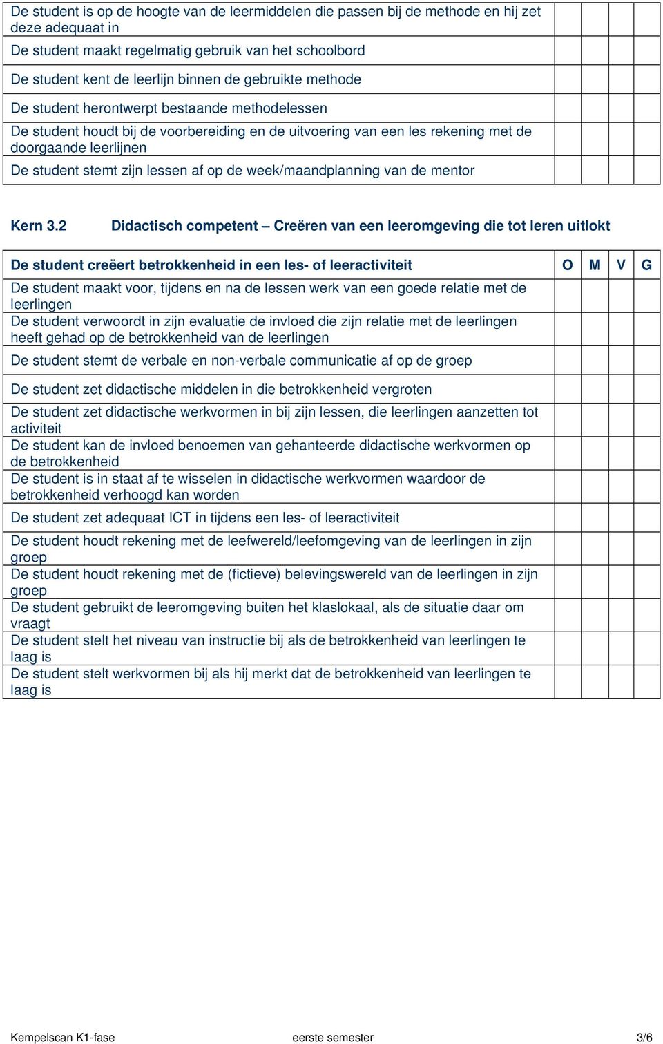 af op de week/maandplanning van de mentor Kern 3.