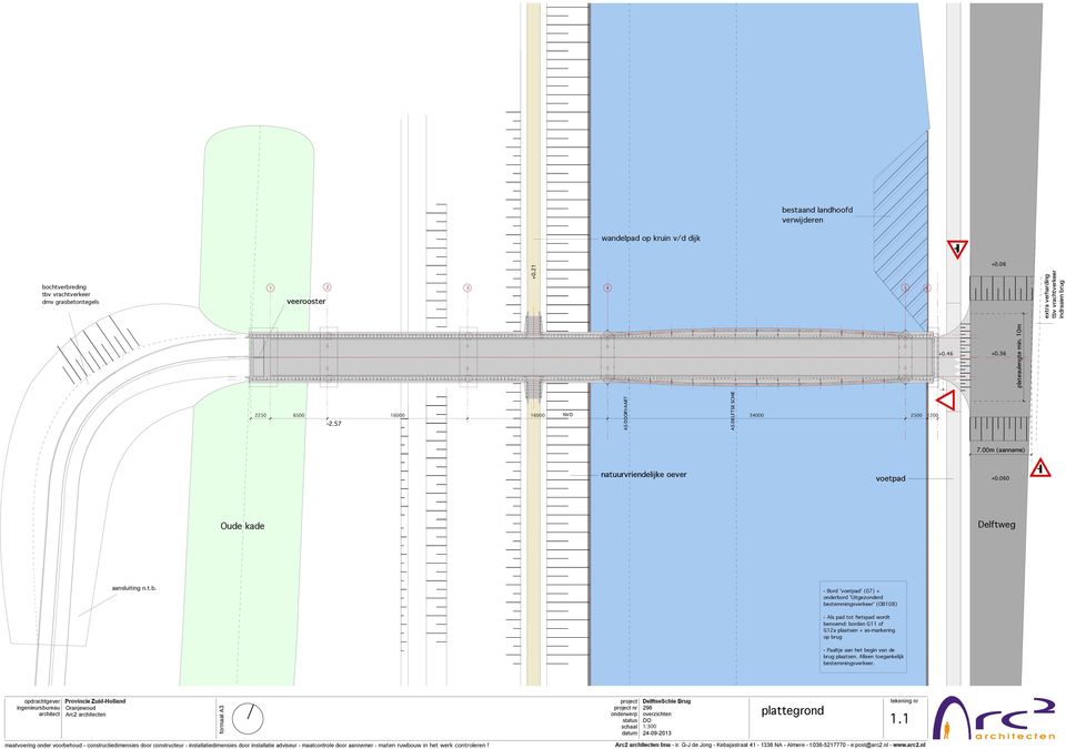 00m (aanname) natuurvriendelijke oever voetpad +0.060 Oude kade Delftweg aansluiting n.t.b.