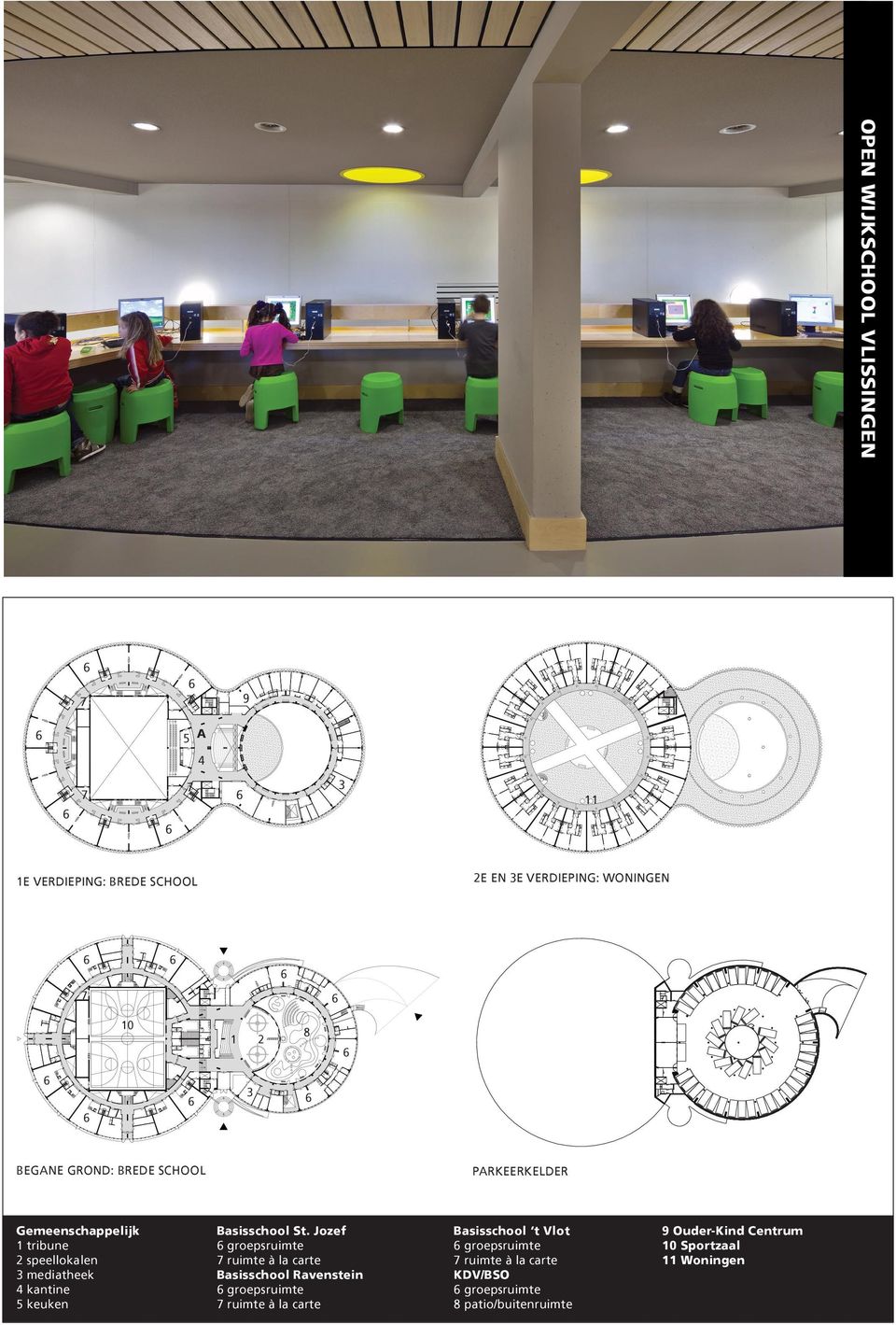 00 1:00 PL02-01-12 bestand: 00-30-PL00 1 PRESENTATIE Architectenbureau Marlies Rohmer 2e en 3e verdieping: woningen 2 8 3 Begane Grond brede school begane grond: Parkeer kelder parkeerkelder