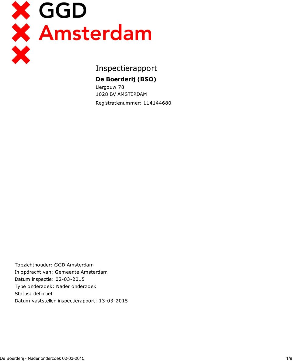 Gemeente Amsterdam Datum inspectie: 02-03-2015 Type onderzoek: Nader onderzoek