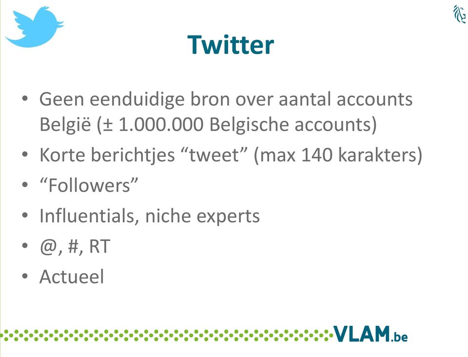 000 Belgische accounts) Korte berichtjes tweet