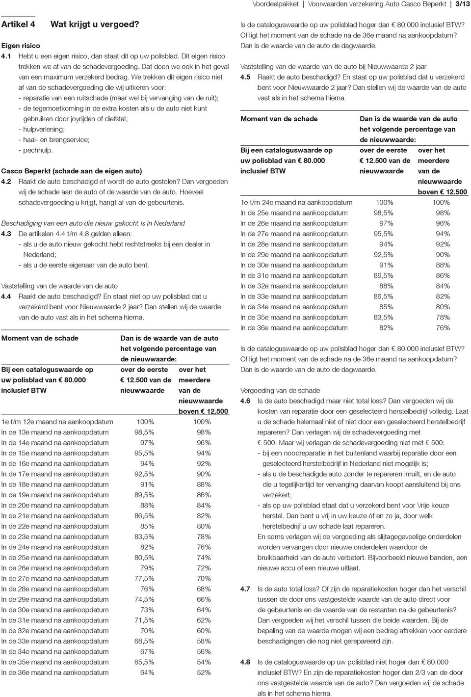 We trekken dit eigen risico niet af van de schadevergoeding die wij uitkeren voor: - reparatie van een ruitschade (maar wel bij vervanging van de ruit); - de tegemoetkoming in de extra kosten als u