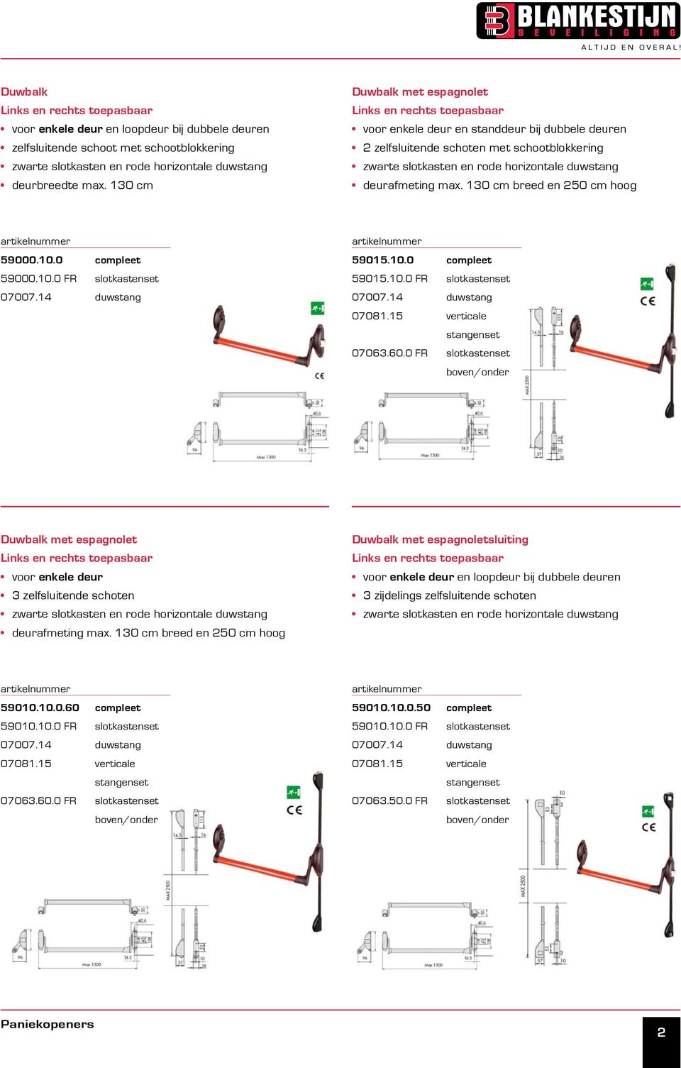 10.0 compleet 59015.10.0 FR slotkastenset 07081.15 verticale stangenset 07063.60.0 FR slotkastenset Duwbalk met espagnolet 3 zelfsluitende schoten deurafmeting max.